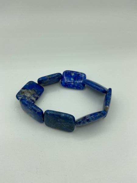 Natural Snowflake Lapis Gemstone Rectangles Beaded Stretch Bracelet