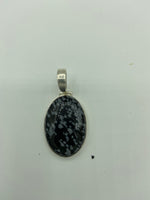 Natural Snowflake Obsidian Gemstone Oval Cabochon Sterling Silver Pendant