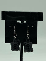 Natural Snowflake Obsidian Gemstone 3D Turtle Sterling Silver Dangle Earrings