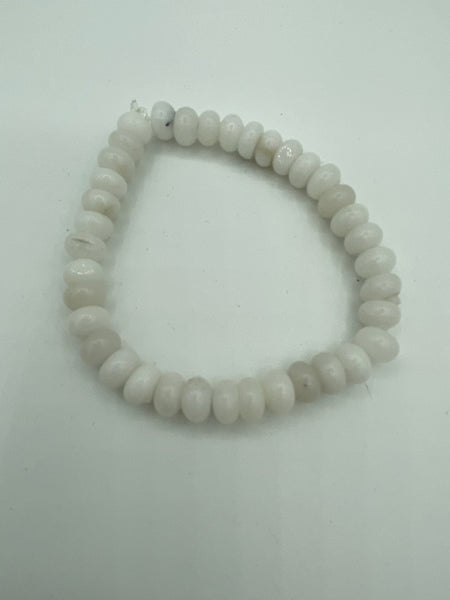 Natural Snow Quartz Gemstone Rondelles Beaded Stretch Bracelet
