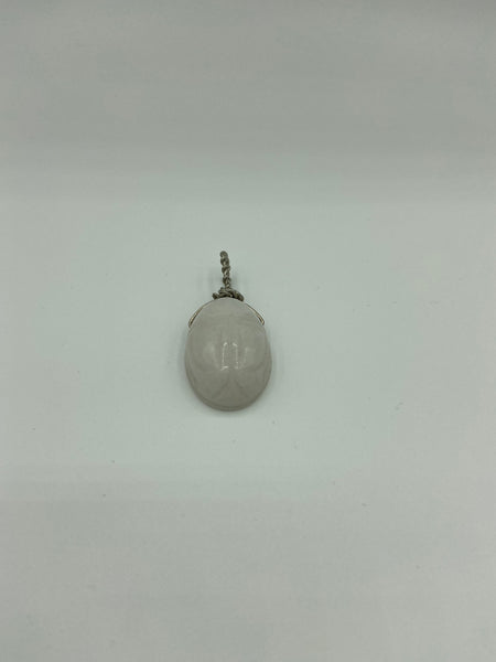 Natural Snow Quartz Gemstone Carved Scarab Pendant