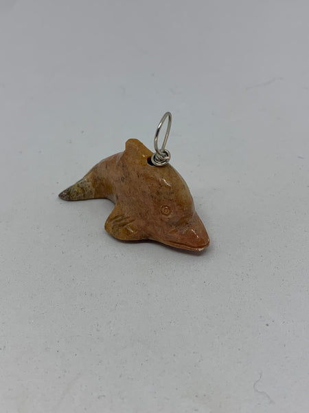 Natural Soapstone Gemstone 3D Carved Dolphin Pendant