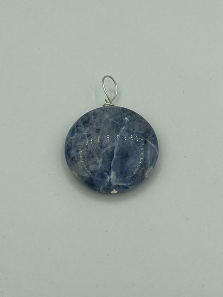 Natural Sodalite Gemstone Carved Coin Pendant
