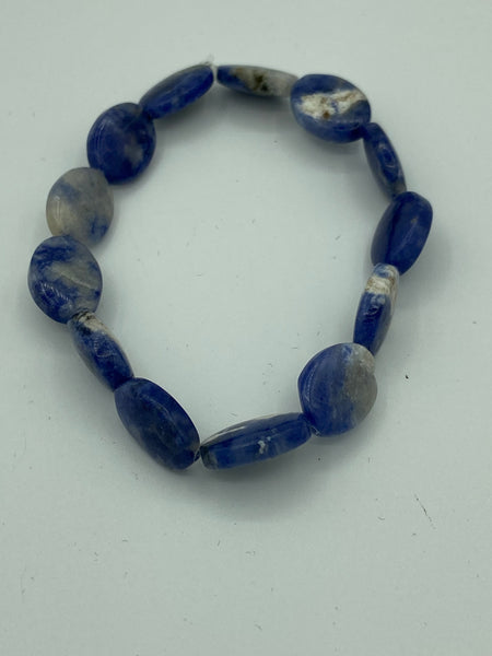 Natural Sodalite Gemstone Small Ovals Beaded Stretch Bracelet