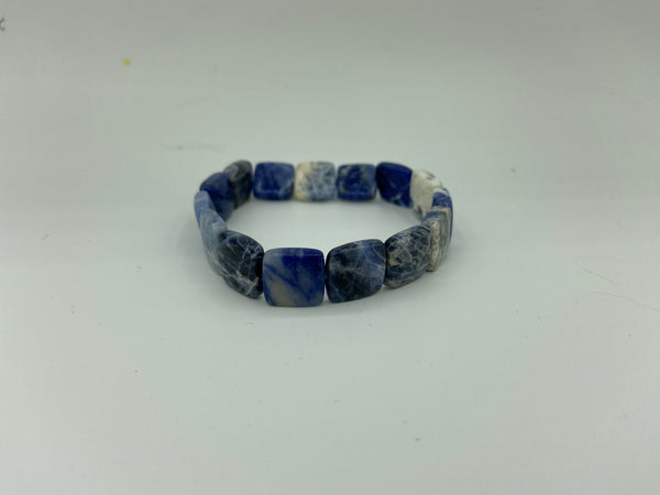 Natural Sodalite Gemstone Squares Beaded Stretch Bracelet