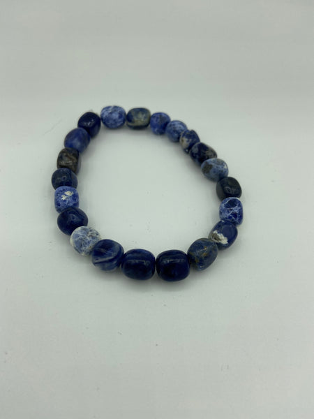 Natural Sodalite Gemstone Cubes Beaded Stretch Bracelet