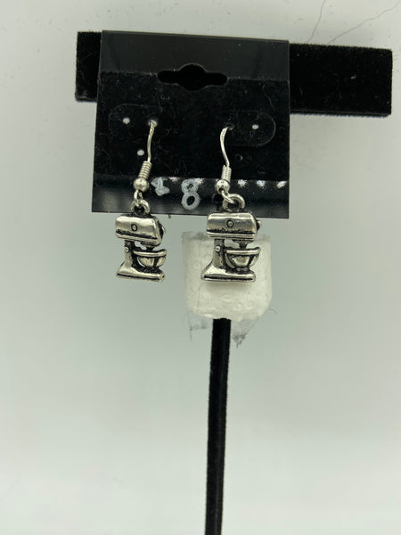 silvertone stand mixer charm dangle earrings with sterling silver hooks