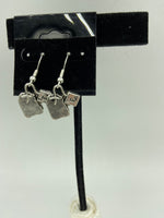 Silvertone Tea Bag Charm Dangle Earrings with Sterling Silver Hooks