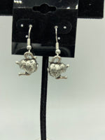 Silvertone 3D Teapot Charm Dangle Earrings with Sterling Silver Hooks