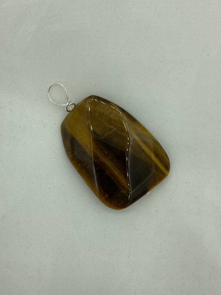 Natural Tiger Eye Gemstone Faceted Twisted Rectangle Pendant