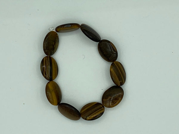 Natural Tiger Eye Gemstone Puffed Ovals Beaded Stretch Bracelet