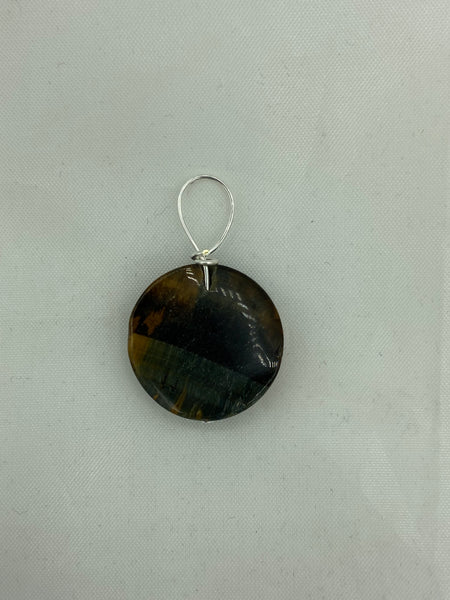 Natural Tiger Eye Gemstone Small Wavy Flat Round Pendant