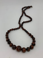 Natural Tiger Eye Gemstone Graduated Rounds Long Beaded Necklace