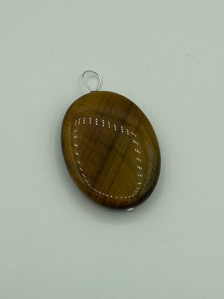 Natural Tiger Eye Gemstone Carved Puffy Oval Pendant