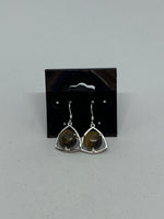 Natural Tiger Eye Gemstone Round Sterling Silver Triangle Dangle Earrings