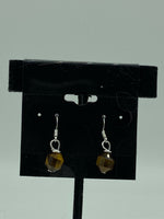 Natural Tiger Eye Gemstone Faceted Barrel Beaded Sterling Silver Dangle Earrings