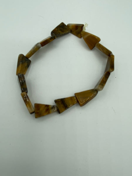 "Natural Tiger Eye Gemstone Flat Triangles Beaded Stretch Bracelet"