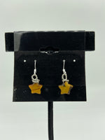 Natural Tiger Eye Gemstone Dainty Star Beaded Sterling Silver Dangle Earrings