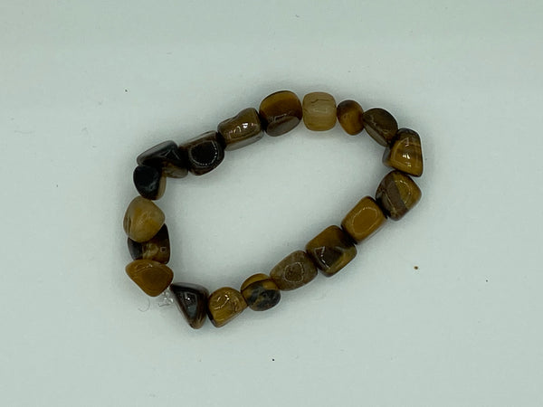 Natural Tiger Eye Gemstone Tumbled Nuggets Beaded Stretch Bracelet
