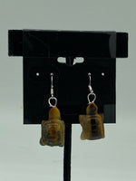 Natural Tiger Eye Gemstone Carved 3D Turtle Sterling Silver Dangle Earrings