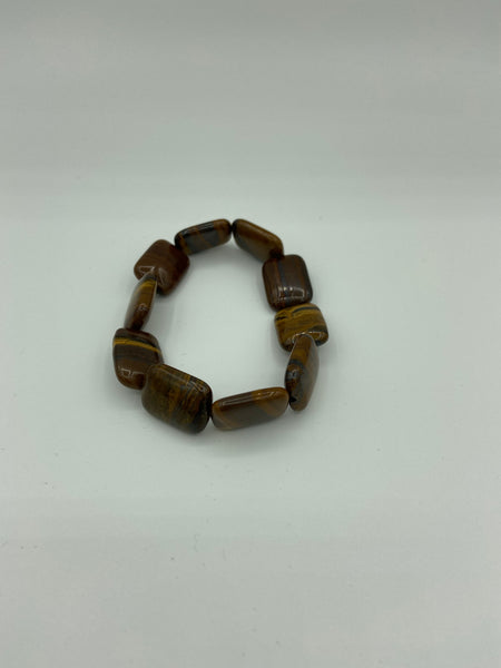 Natural Tiger Iron Gemstone Rectangle Beaded Stretch Bracelet