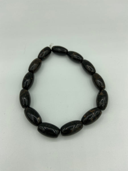 Natural Tiger Iron Gemstone Rice Beaded Stretch Bracelet