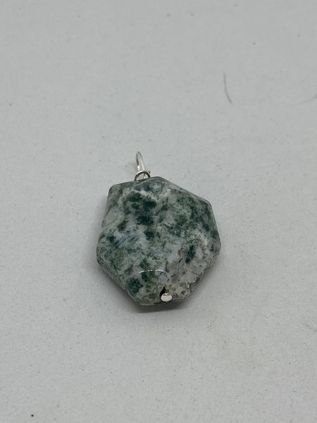 Natural Tree Agate Gemstone Carved Faceted Hexagon Pendant
