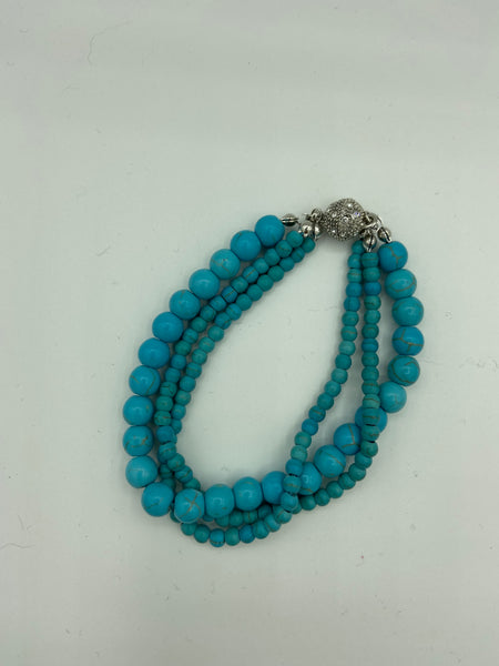 Natural Turquoise Gemstone 3 Strand Twisted Beaded Bracelet