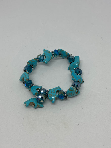Turquoise Howlite Dolphin and Blue Acrylic Beaded Stretch Bracelet