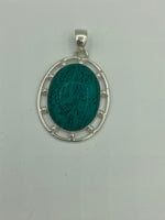 Natural Turquoise Gemstone Oval Cabochon Sterling Silver Pendant