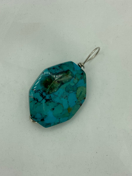 Natural Turquoise Gemstone Faceted Freeform Octagon Pendant