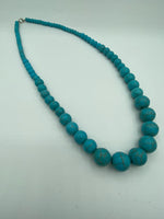Natural Turquoise Gemstone Graduated Round Beaded Long Necklace