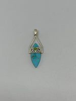 Natural Turquoise Gemstone Pointed Oval Sterling Silver Pendant