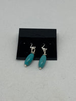 Natural Turquoise Gemstone Rice Beaded Sterling Silver Dangle Earrings