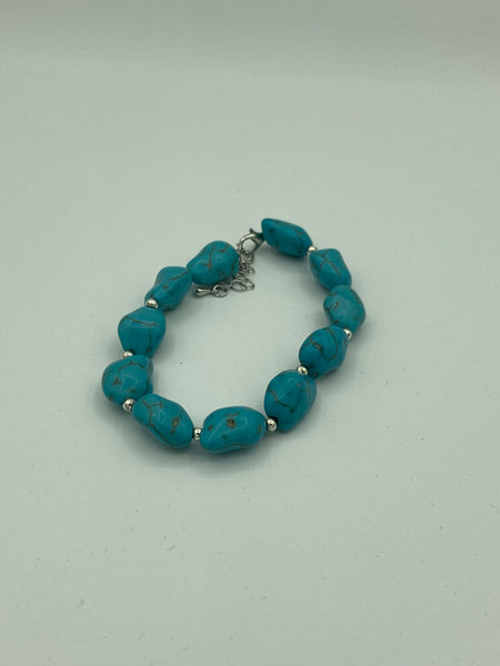 Natural Turquoise Gemstone Tumbled Nuggets Beaded Adjustable Bracelet