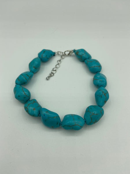 Natural Turquoise Gemstone Tumbled Beaded Adjustable Bracelet