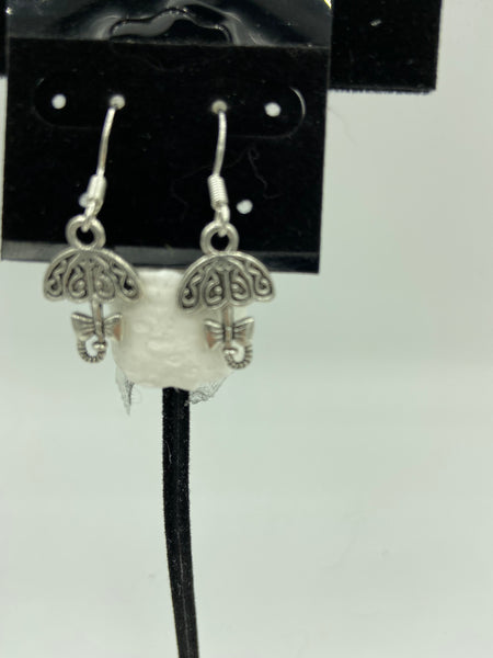 silvertone umbrella charm dangle earrings with sterling silver hooks