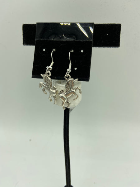 Silvertone 3D Prancing Unicorn Charm Dangle Earrings Sterling Silver Hooks