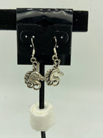 Silvertone Mythical Unicorn Charm Dangle Earrings with Sterling Silver Hooks