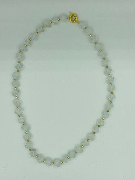 Natural White Moonstone Gemstone Cubes Beaded Necklace