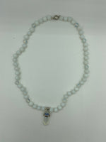 Natural White Opal Gemstone Round Beaded Necklace with Point Pendant