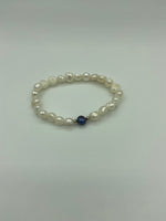 Natural White and Peacock Pearl Gemstone Beaded Stretch Bracelet