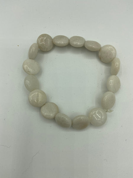 Natural White Shell Puffy Disks Beaded Stretch Bracelet