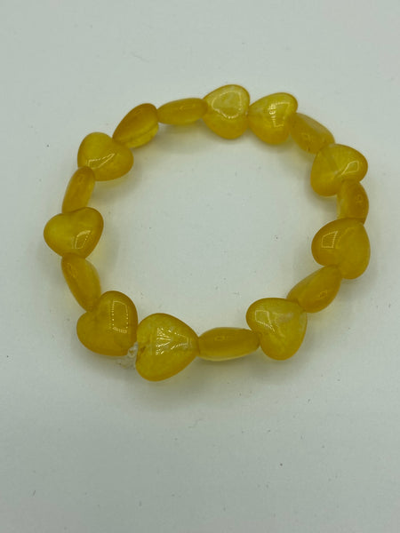 Natural Yellow Topaz Gemstone Puffed Hearts Beaded Stretch Bracelet