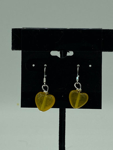 Natural Yellow Topaz Gemstone Heart Beaded Sterling Silver Dangle Earrings