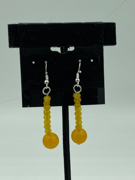 Natural Yellow Topaz Gemstone Faceted Rondelle and Round Beaded Dangle Earrings