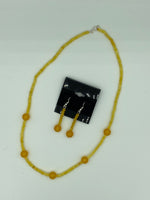 Natural Yellow Topaz Gemstone Rondelle & Round Beaded Necklace & Dangle Earrings